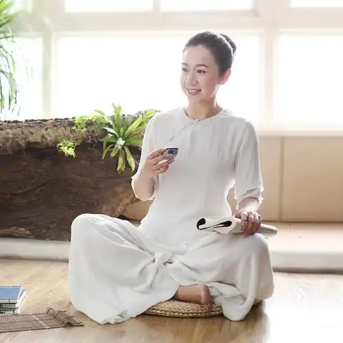 禅修服女瑜伽棉麻禅意套装中国风禅茶服女装打坐居士服佛系衣服