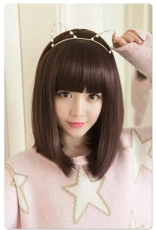 梦菲假发女士短发头发短直发短发齐刘海梨花头化纤假发套学生发