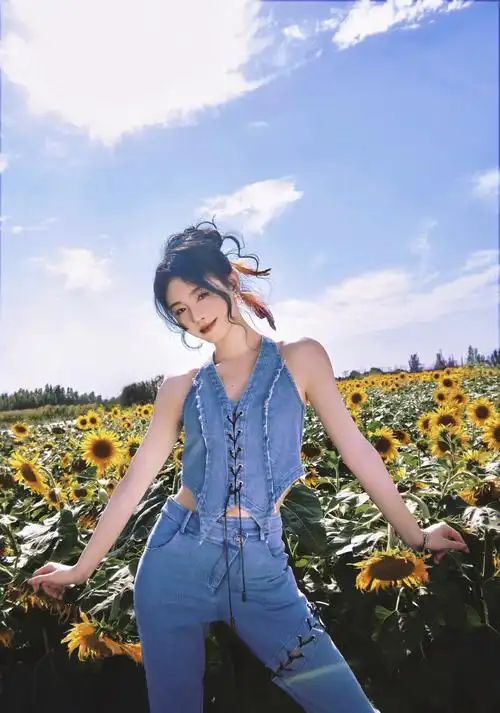 鞠婧祎向日葵花田拍美照 露香肩薄背秀身材_网易娱乐