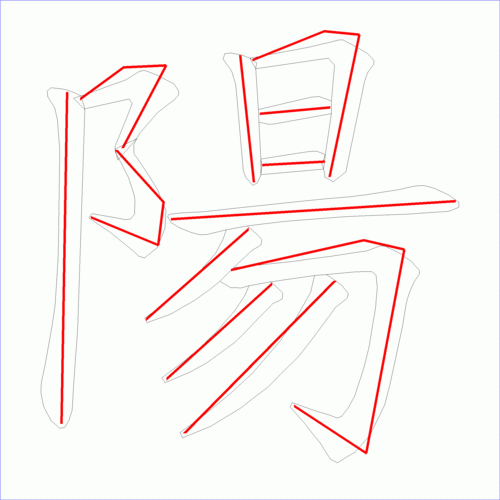 国字: 阳的笔顺 (12画)