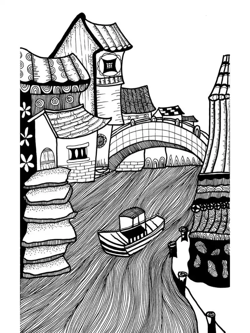 河流可以作为控笔训练  材料:素描纸,慕娜美 #黑白装饰画# #线描