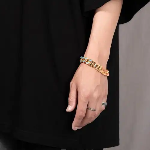 轩皓 欧美潮牌嘻哈渐变色古巴手链 ins风男士嘻哈饰品