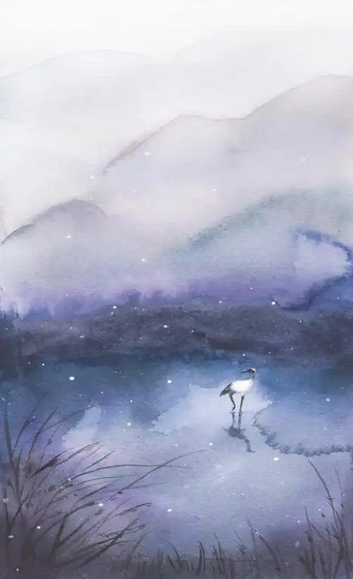 com 仙气 唯美 山水 水墨 野鹤 中国风 雾 模糊 简易