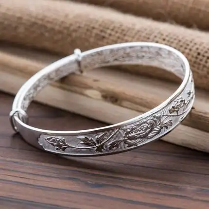 银时代祈福s999千足银牡丹花纹手镯图片_珠宝图片-金投网 (手机金投网
