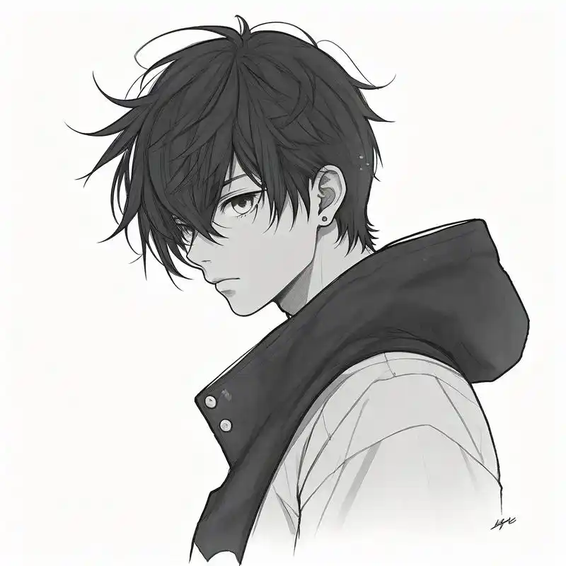 动漫男生黑白侧脸头像9694