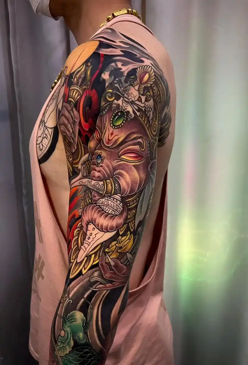 象神全甲花臂进度,部分遮盖,未完待续.#上海纹身 #花臂 # - 抖音