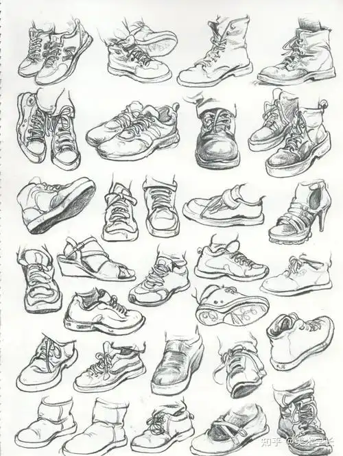 将鞋子看成一个几何形体,分析鞋子的立面,平面和斜面.
