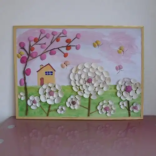 手工手绘单幅拼贴贝壳画工工艺品现代简约植物花卉手工创意粘贴类