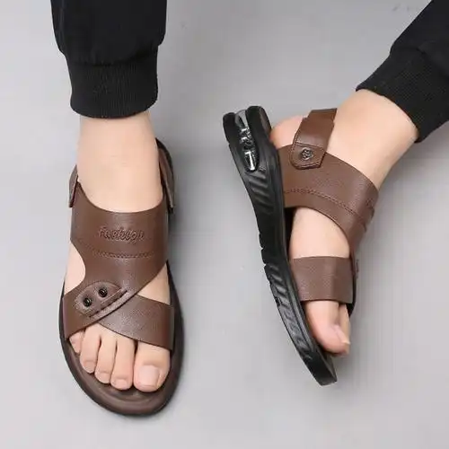 凡世界男士凉鞋新款夏季潮流百搭牛皮舒适轻便防滑休闲耐磨沙滩鞋子