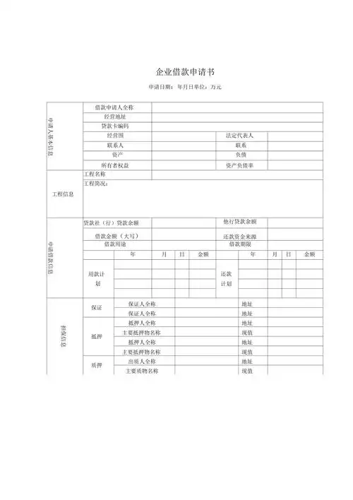 农村信用社贷款申请表格模板