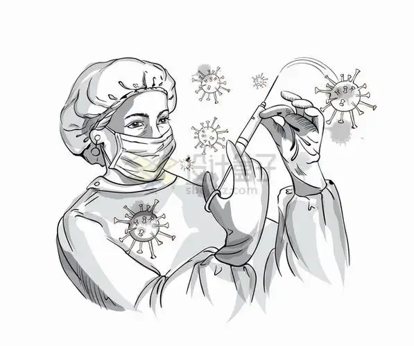 医生护士拿着针筒杀死新型冠状病毒手绘插画png图片素材