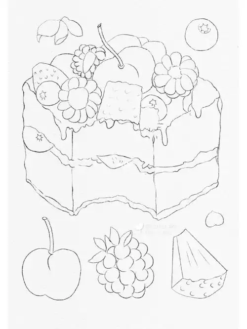 ipad水彩甜品蛋糕绘画|附线稿9190