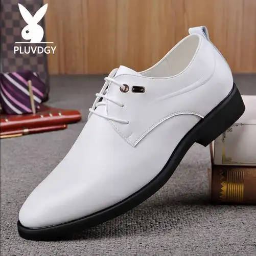 秋季新款男士韩版潮流尖头白色皮鞋真皮结婚正装皮鞋