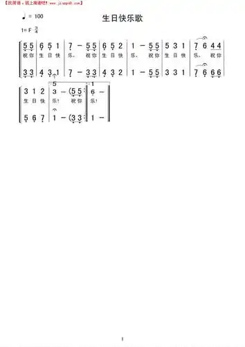 《生日快乐》简谱