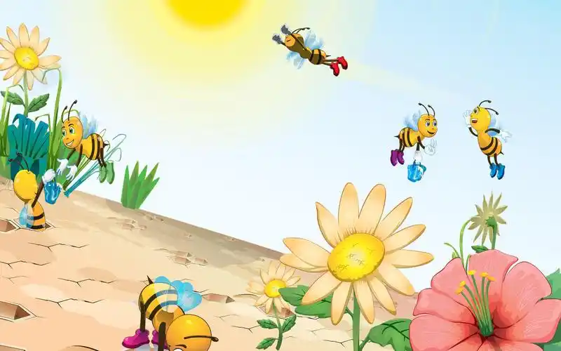 精选卡通蜜蜂采蜜高清桌面壁纸下载