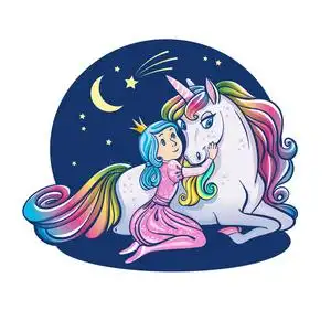 小的公主女孩和漂亮的独角兽,说明照片