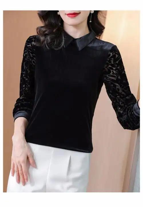 高档秋冬轻奢金丝绒长袖打底衫女内搭外穿百搭女上衣女装洋气 黑色 m