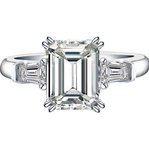 18k白金祖母绿形莫桑石钻戒女戒指异形5/10克拉全美方钻t方大钻