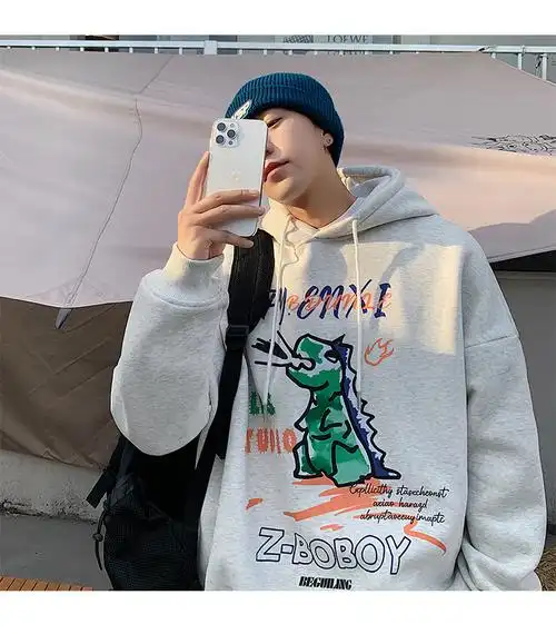 鹦鹏便宜好看潮男涂鸦卫衣男秋冬季加绒加厚连帽潮牌ins港风痞帅上衣