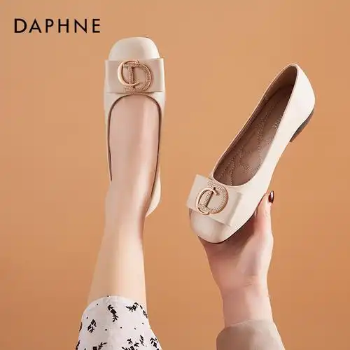 达芙妮真皮单鞋女2021年春季新款套脚瓢鞋舒适软底平底鞋浅口女鞋