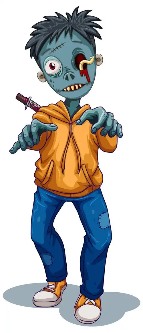 卡通手绘风格眼睛生蛆的僵尸图片免抠素材