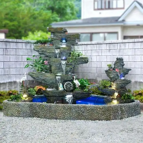 轻奢高端大型假山喷泉山水入户阳台水系室外庭院水景家用流水鱼池落地