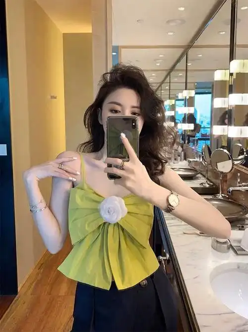 cheesey泫雅风蝴蝶结小吊带背心女外穿夏季性感无袖短款内搭上衣