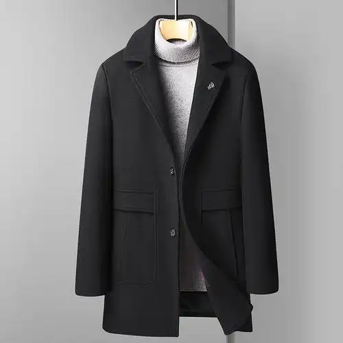 男士新款男格子羊毛毛呢大衣宽松呢子加肥大码男装可脱内胆外套休闲潮