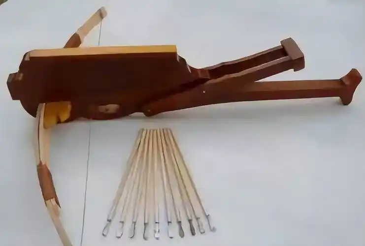 然后布置弩箭,这是一种猎虎专用工具,用十几块大小,长短不一的竹片拢