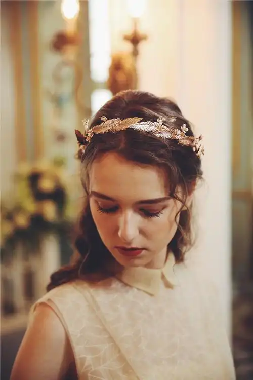 欧式超仙复古森系巴洛克西式婚礼皇冠头饰法式新娘头纱发箍仙美金