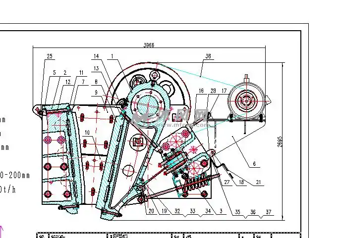 机总装图,100-00-01动颚部件,100-00-02机架部件,100-00-03张紧机构