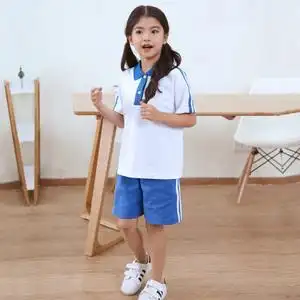 深圳校服小学生套装女学院风夏季运动短袖上衣两道杠夏装薄款短裤