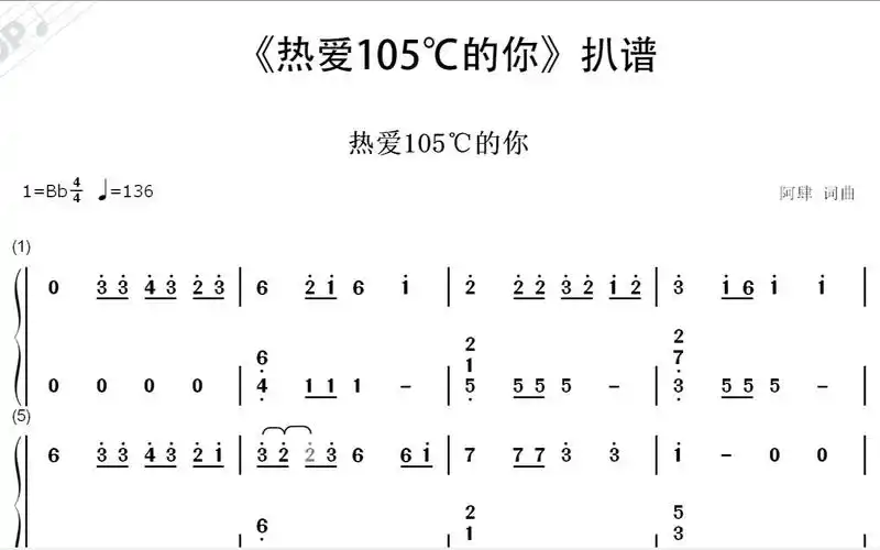 热爱105的你热爱105的你简谱