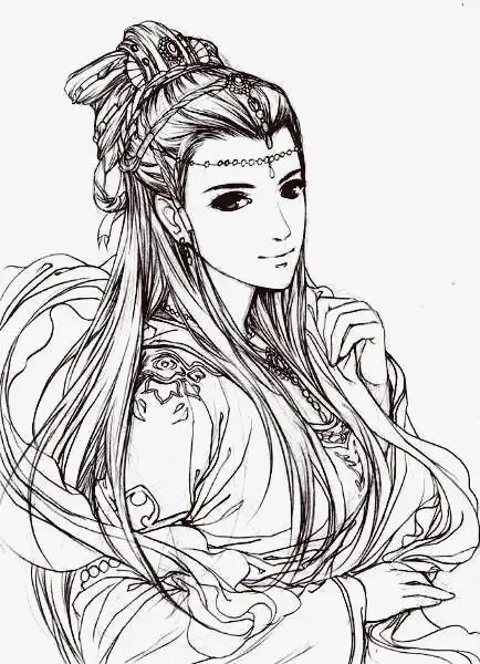 设计素材古风简笔画人物女侧脸铅笔画漫画人物古装女古风
