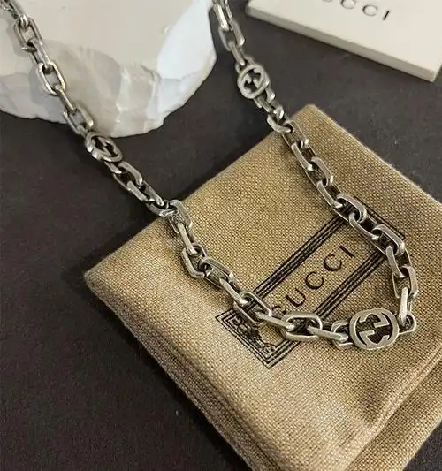 古驰(gucci) silver jewelry互扣式双g银项链古巴链轻奢男女同款锁骨