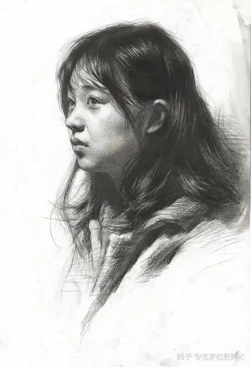 素描头像四分之三侧面女青年步骤示范解析 - 知乎