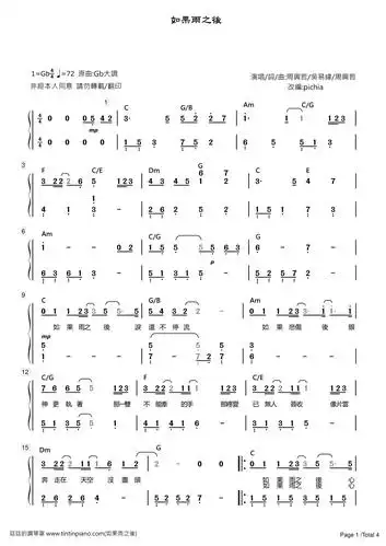 简谱周兴哲ericchou如果雨之后附歌词和弦