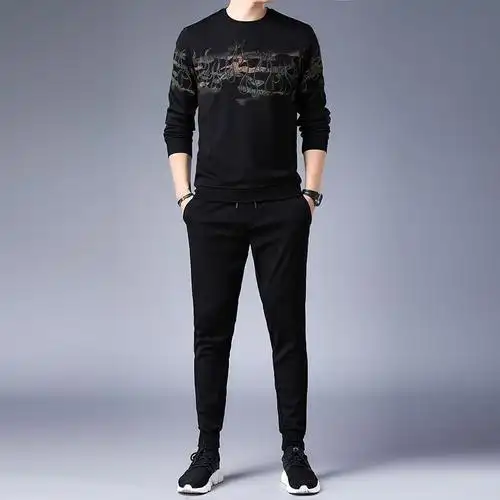 公牛男装一套潮男搭配帅气个性成熟稳重土休闲套装3040岁长袖t恤潮流