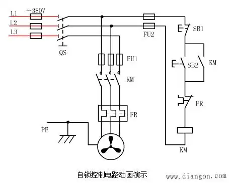 自锁控制电路动画演示  电路工作原理如下:首先合上电源开关 qs .