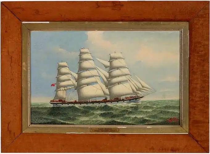 克莱德号帆船clyde 丽方lai fong 1900年 布本油画胶合木质框架oil on