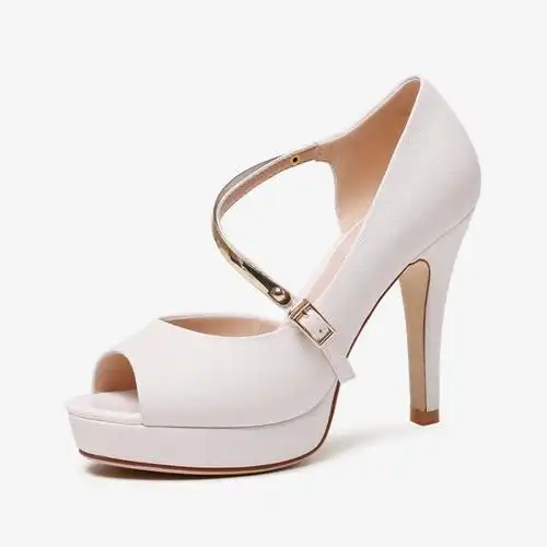 白鳕儿夏季新品细跟凉鞋女高跟鱼嘴一字扣浅口防水台女凉鞋欧美时尚