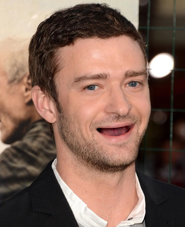 外国明星大笑的照片,把牙齿ps掉后让人哭笑不得