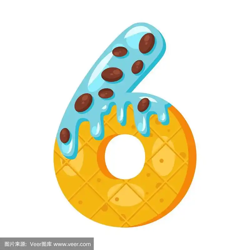 甜甜圈卡通六数字矢量插图