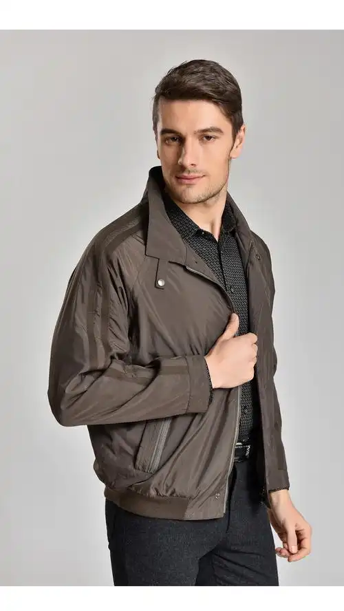 男士褐色欧式立领挡风时尚商务休闲夹克外套fyf369