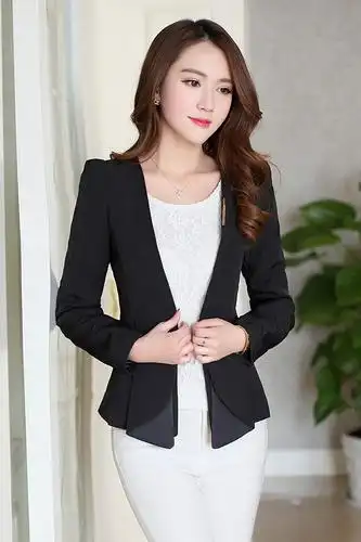 2015早春新款显瘦小西装女外套中长款大码长袖女式一粒扣西装正装外套