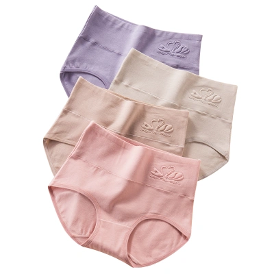 浪莎langsha内裤女士纯棉舒适透气胖mm产后收腹短裤头浮雕印花高腰