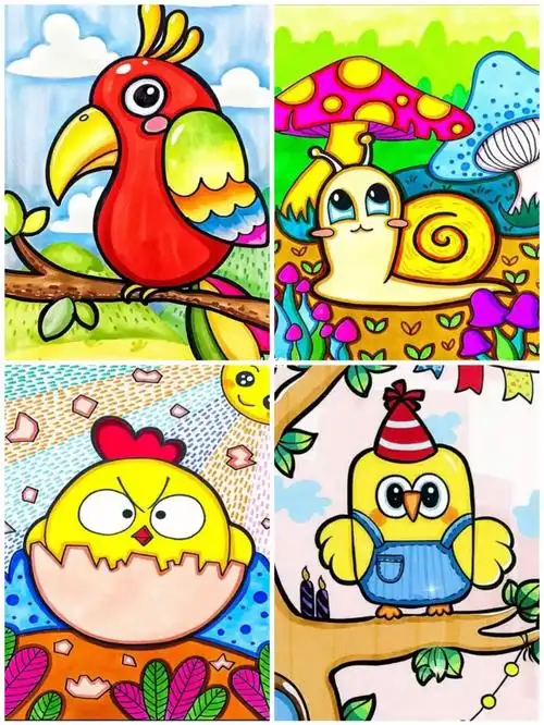 4幅可爱简笔初级儿童画附大图