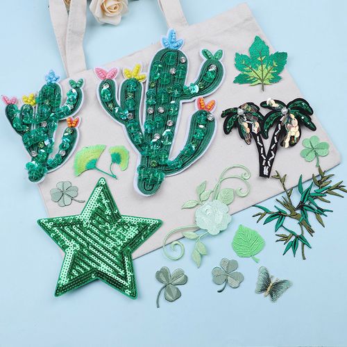 时尚刺绣布贴绿色衣服破洞修补贴羽绒服装饰贴花图案百搭补丁贴布