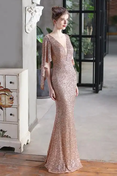 蓝色晚礼服女夏2022新款轻奢小众高端高级设计感名媛年会鱼尾长裙