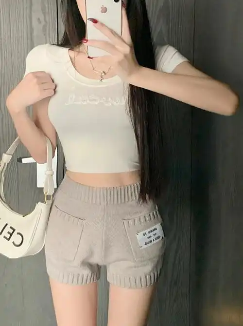 实拍实价韩版新款气质百搭外穿显瘦字母针织打底休闲短裤女 - 17网